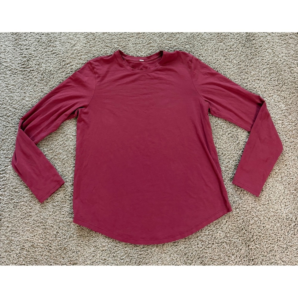 Lululemon Love Long Sleeve Shirt Burgundy Red Pima Cotton Curved Hem Top